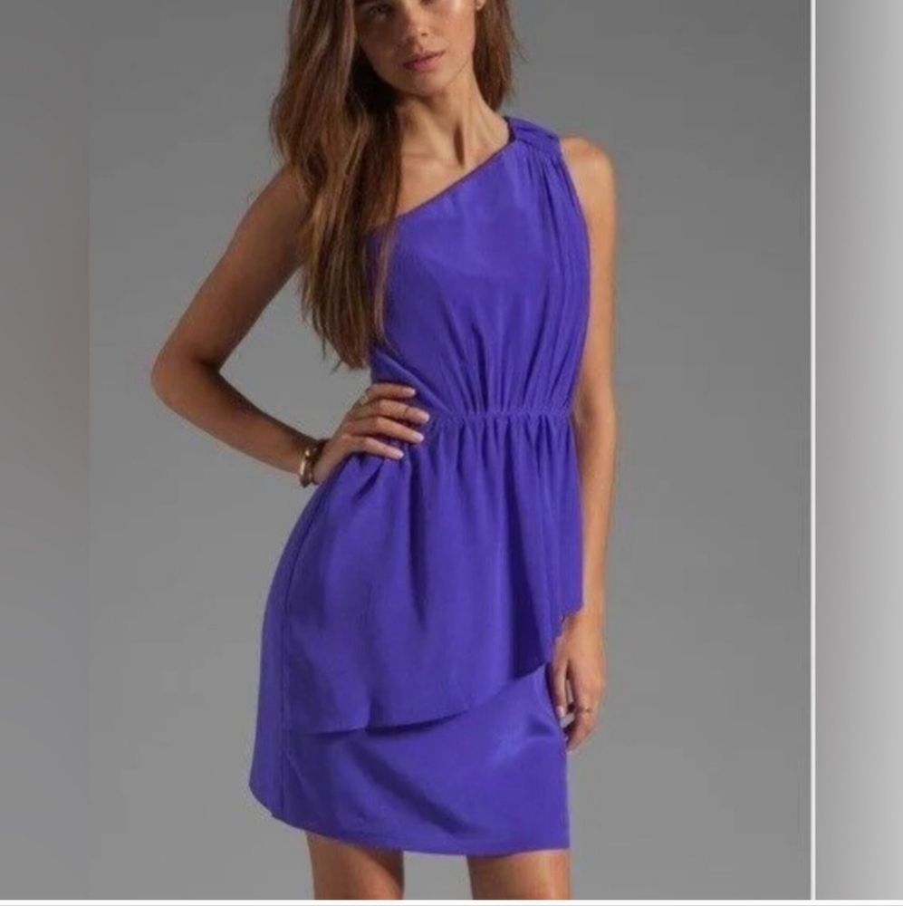 Shoshanna Purple Mini Silk One Shoulder Dress NWT